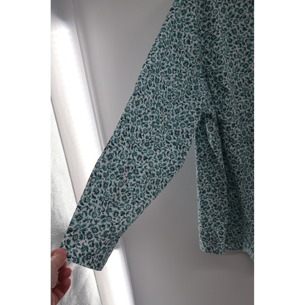 Lands' End Plus 24W Teal Floral Cotton Button Down Shirt - Picture 2 of 7